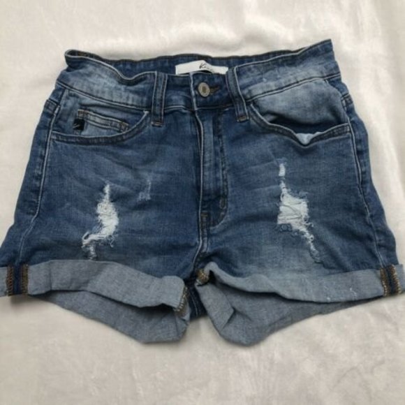 Kancan Shorts Women's 3/25 Light Jean Denim Distressed Destroyed High Rise - Picture 1 of 8